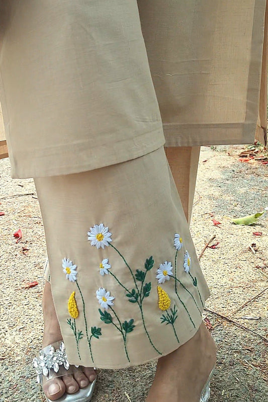 Beige Hand Embroidered Kurta set