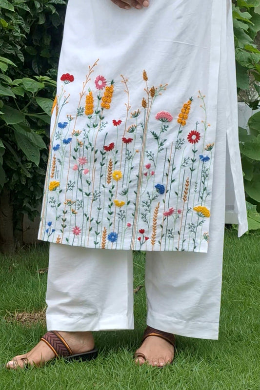 WHITE FLORAL KURTA SET