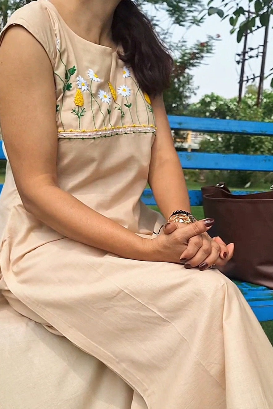 Beige Hand Embroidered Kurta set