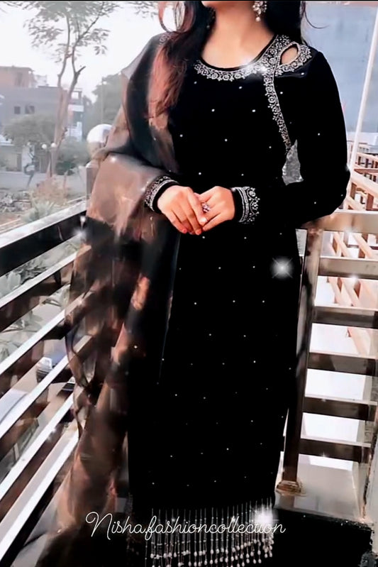 Black Velvet Embroidered Suit