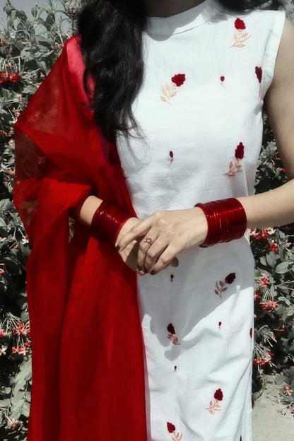 Linen Kurta Set | Hand Embroidery Suit for Women