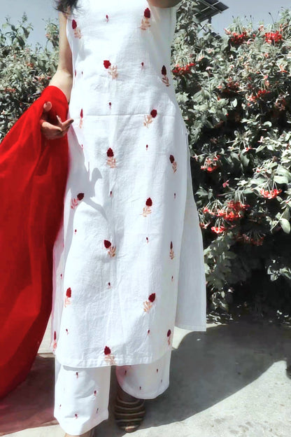 Linen Kurta Set | Hand Embroidery Suit for Women